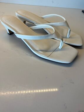 White Women's Square-Toe Thong Heels - Elegant Summer Sandals